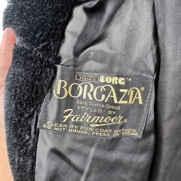 Vintage 1970s Double Breasted Black & Brown Faux Fur Coat | Borgazia by Fairmoor - Picture 11 of 13